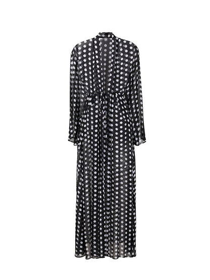 Polka-dot print one piece swimsuits and kimonos
