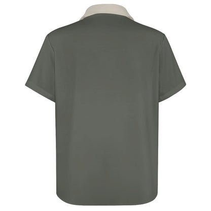 Mens Color-block Striped Casual Breathable Short Sleeve Bowling Shirt