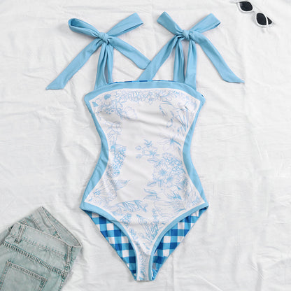Reversible Bowknot Tie-shoulder One Piece Swimsuit