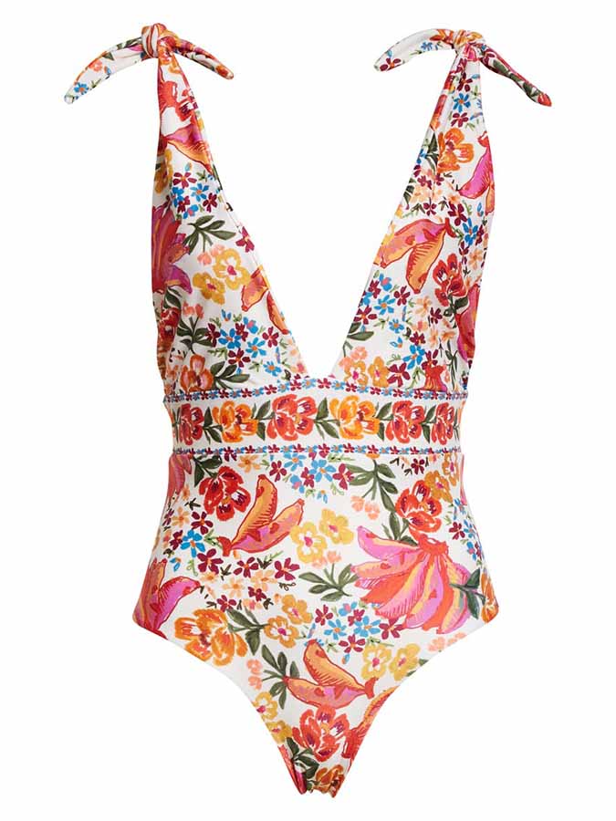 Fashion Print Deep V One Piece Swimsuit