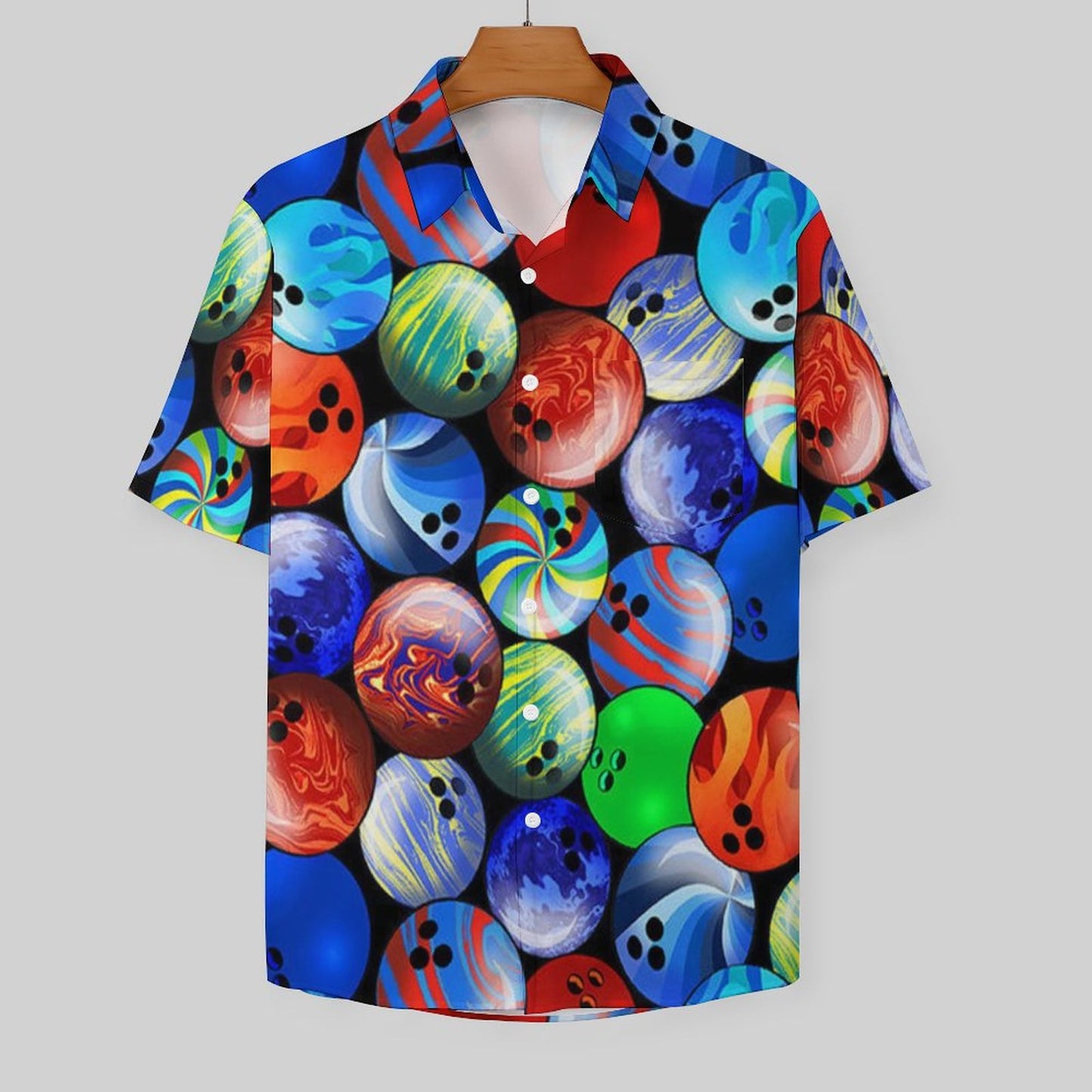 Men's Planet Bowling Print Casual Short Sleeve Shirt 2306102512