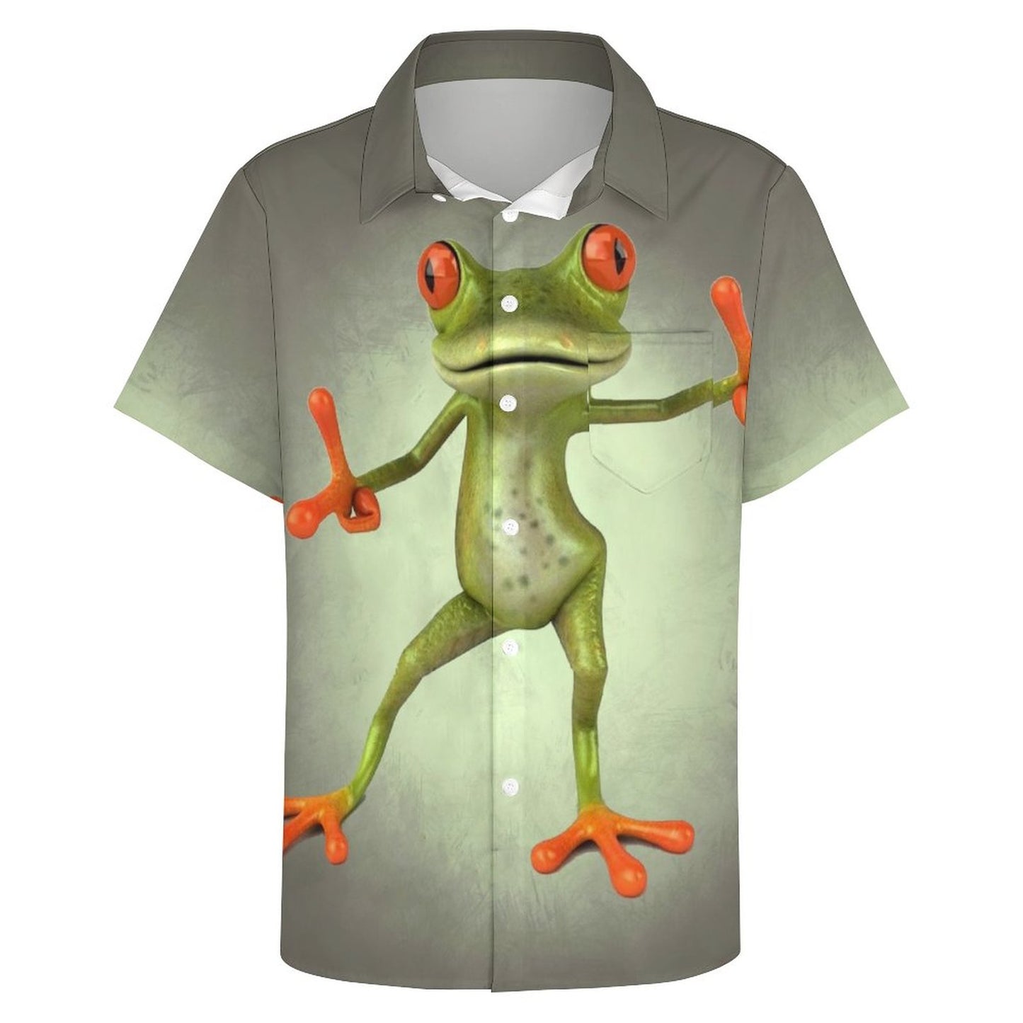 Men's Hawaiian Frog Print Casual Short Sleeve Shirt 2306102683