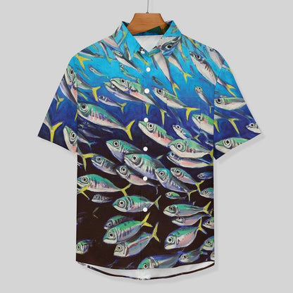 Men's Fish School Printed Resort Hawaiian Shirt