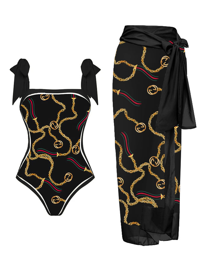 Dark Print Reversible One Piece Swimsuit And Cover up