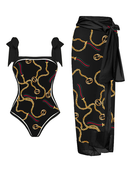 Dark Print Reversible One Piece Swimsuit And Cover up