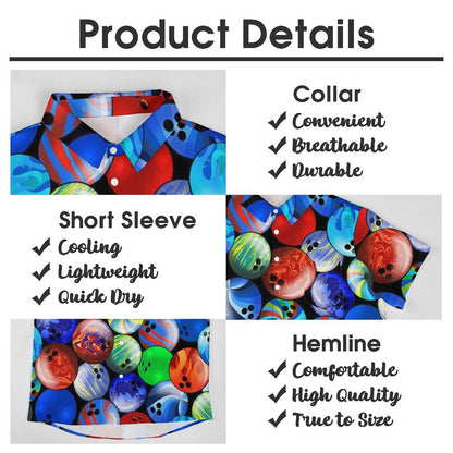 Men's Planet Bowling Print Casual Short Sleeve Shirt 2306102512