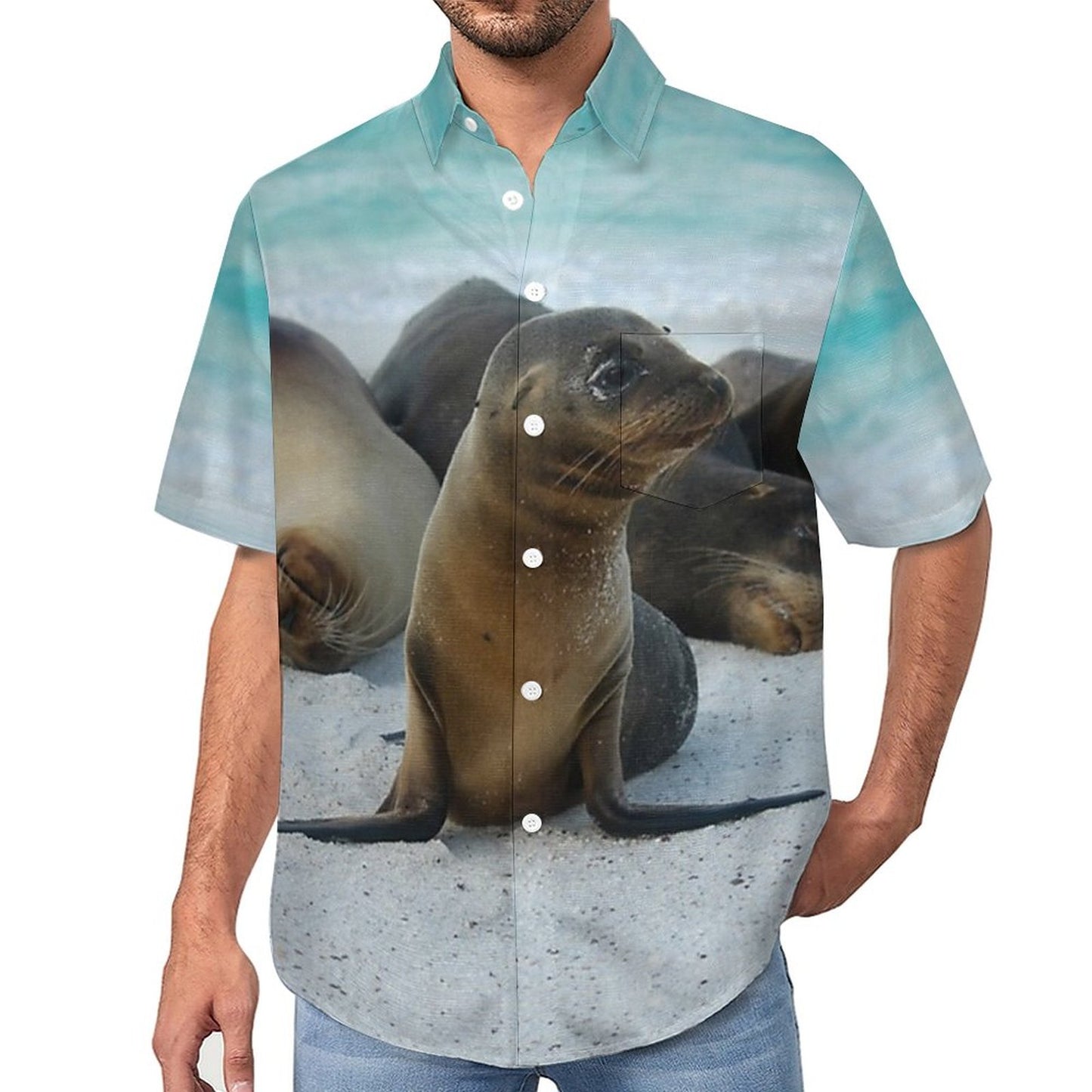 Men's Sea Lion Painted Print Vacation Hawaiian Shirt
