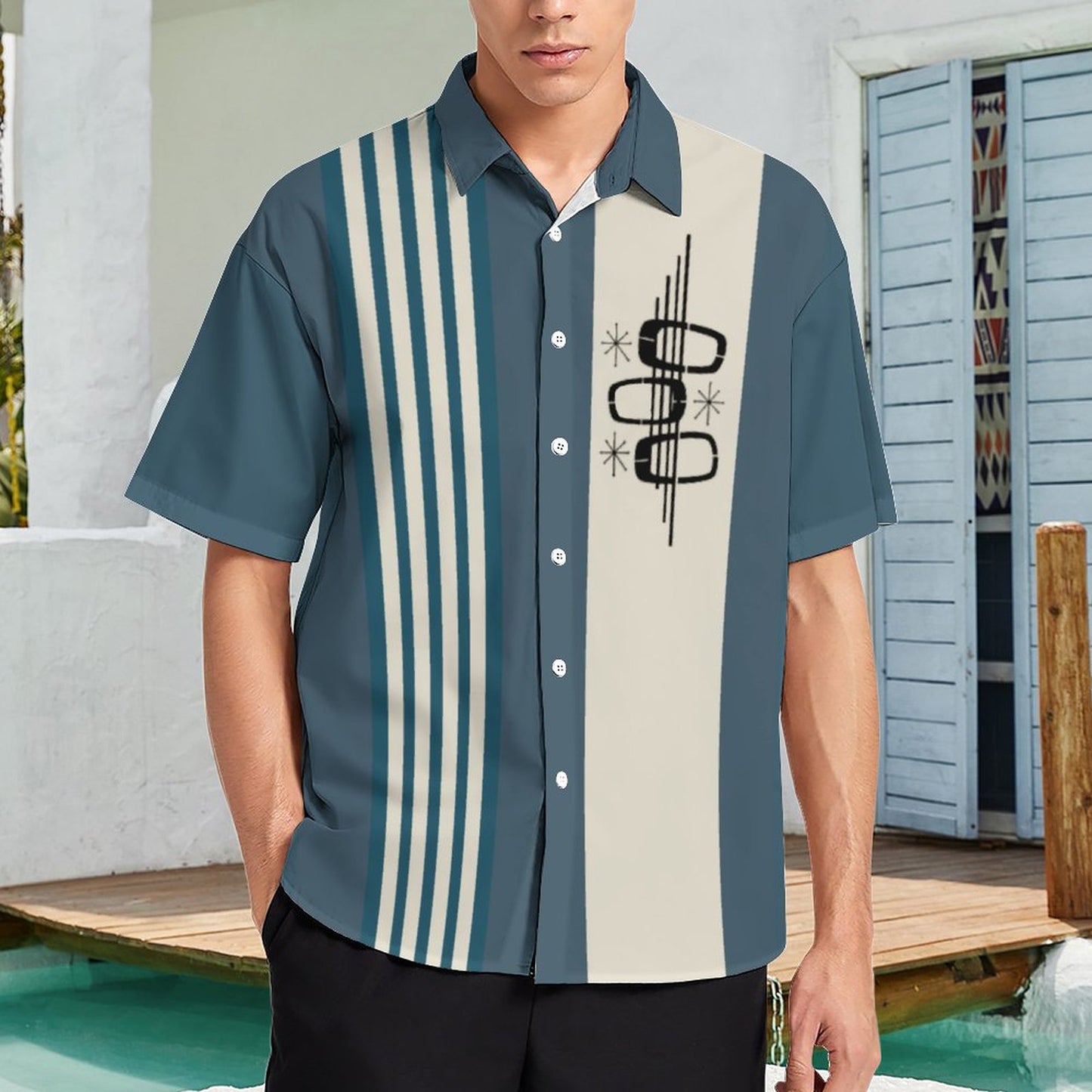 Men's Geometric Print Casual Breathable Hawaiian Short Sleeve Shirt
