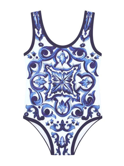 Fashion Vintage Print One Piece Swimsuit and Cover Up