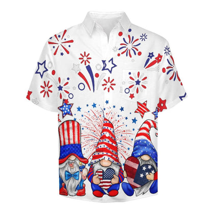 Independence Day Flag Midget Chest Pocket Linen Short Sleeve Shirt 2306101233