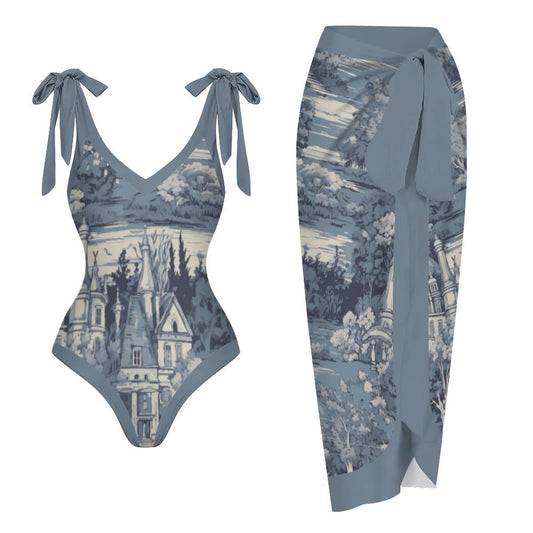 Casual Printed One-Piece Swimsuit And Cover Up 2305102459
