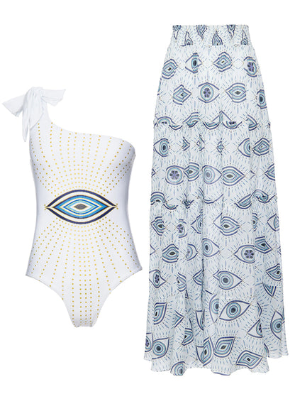 Eye printed swimsuit and cover Up