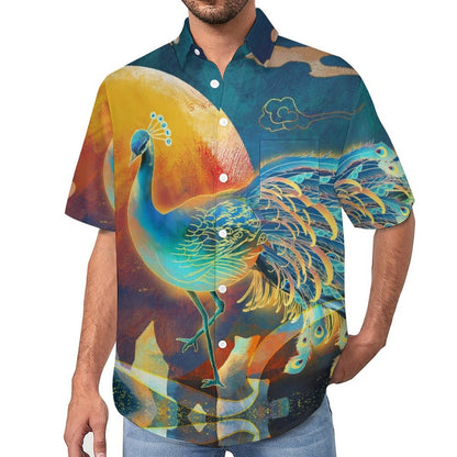 Men's Peacock Print Vacation Hawaiian Shirt 2305106276
