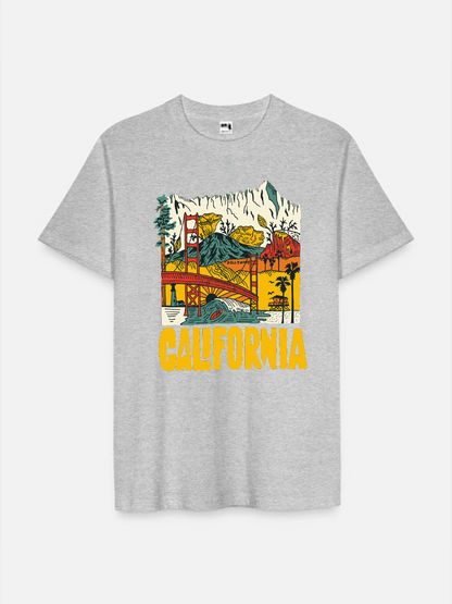 Men's Casual California Printed Round Neck Short Sleeve T-Shirt