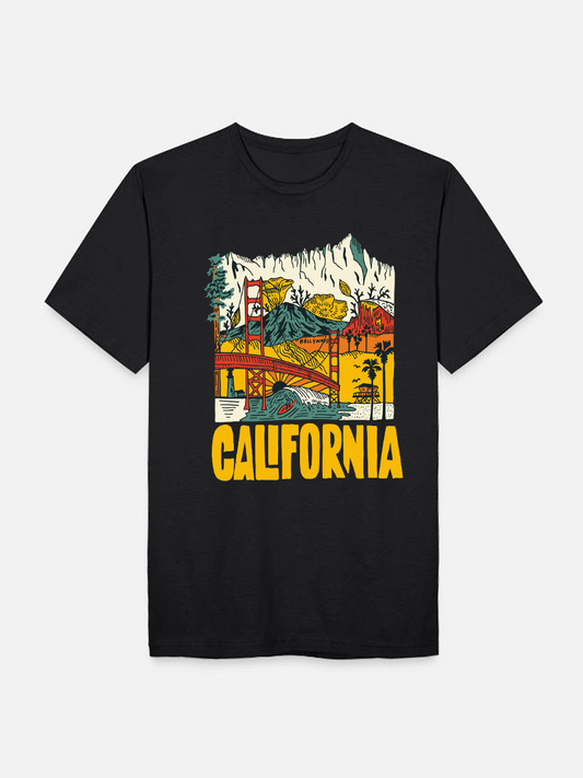 Men's Casual California Printed Round Neck Short Sleeve T-Shirt