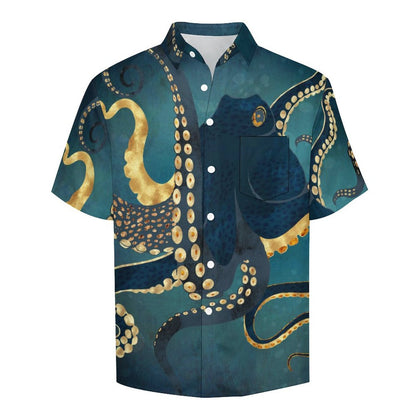 Men's Octopus Painted Print Vacation Hawaiian Shirt 2305106278