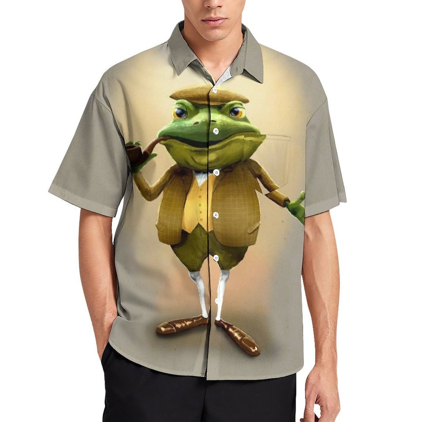 Men's Hawaiian Frog Print Casual Short Sleeve Shirt 2306102684