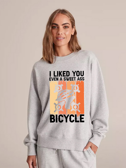 Unisex Round Neck Casual Bicycle Printed Long Sleeve Sweatshirt