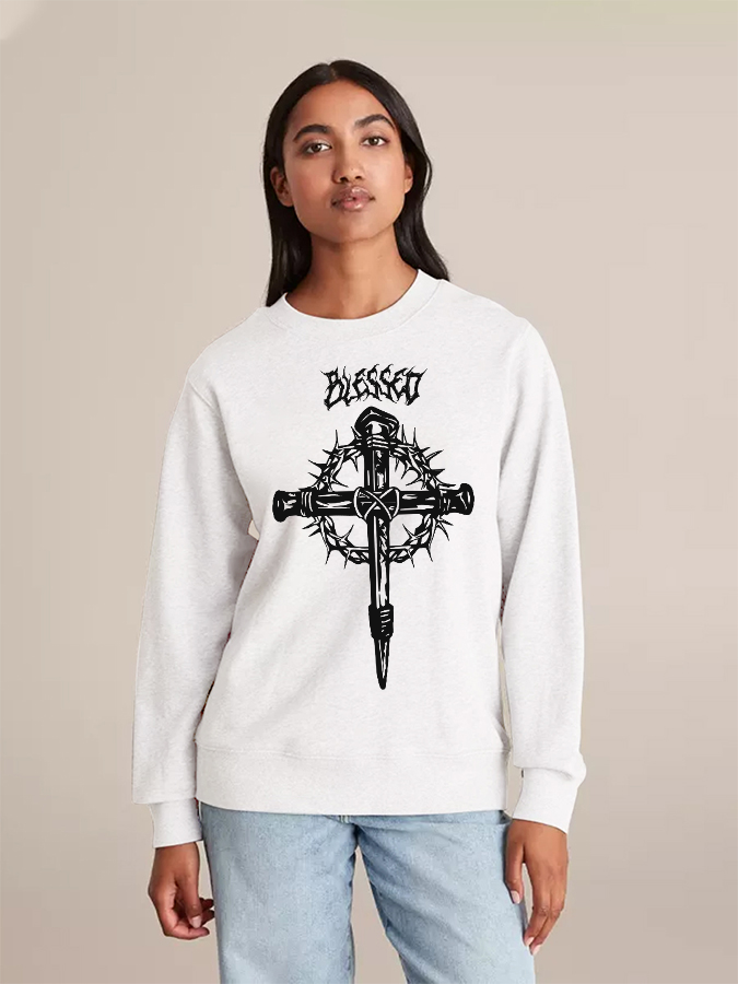 Unisex Round Neck Casual Cross Printed Long Sleeve Sweatshirt