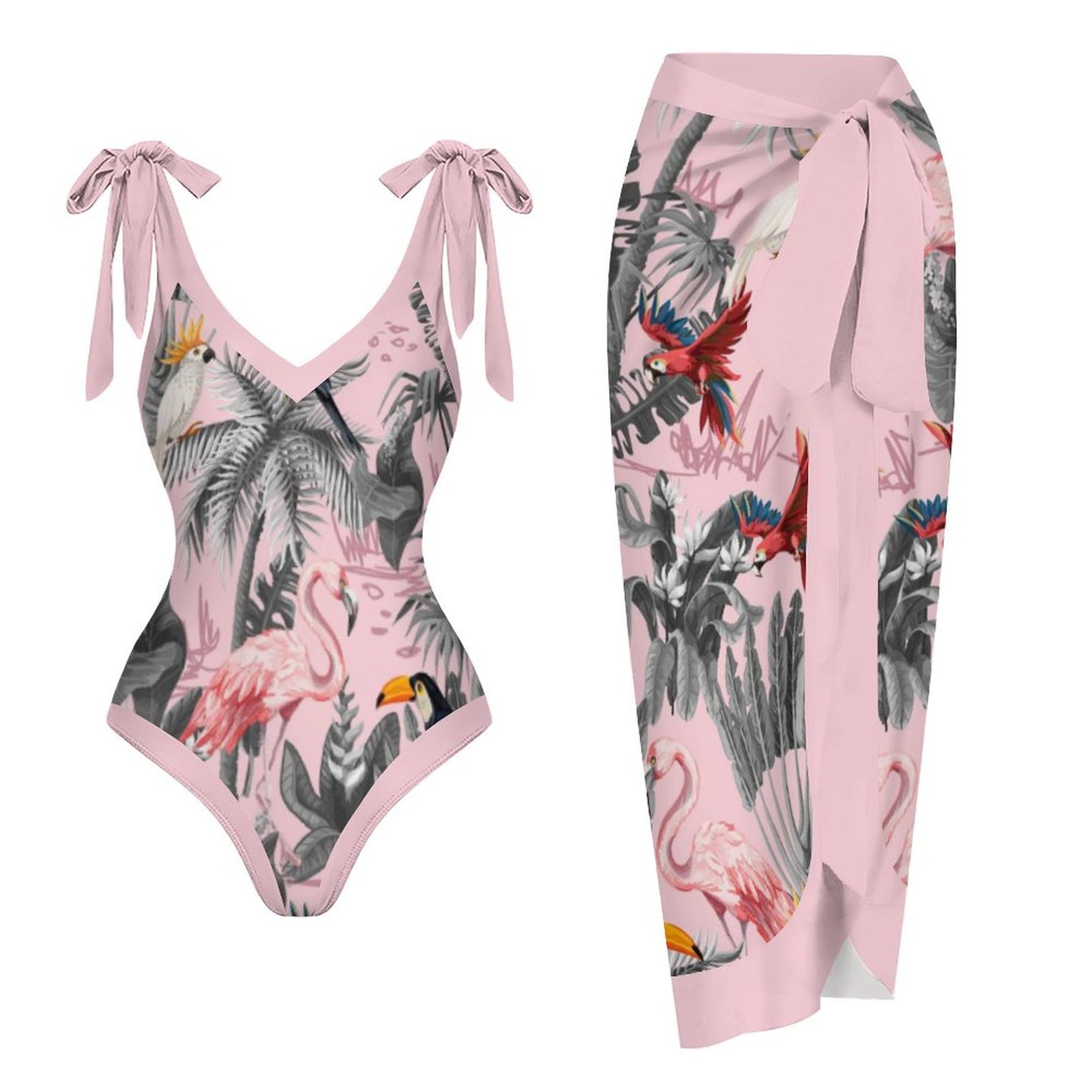 Casual Printed One-Piece Swimsuit And Cover Up 2305104370