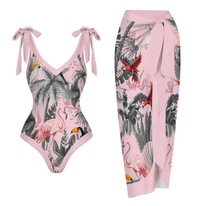 Casual Printed One-Piece Swimsuit And Cover Up 2305104370