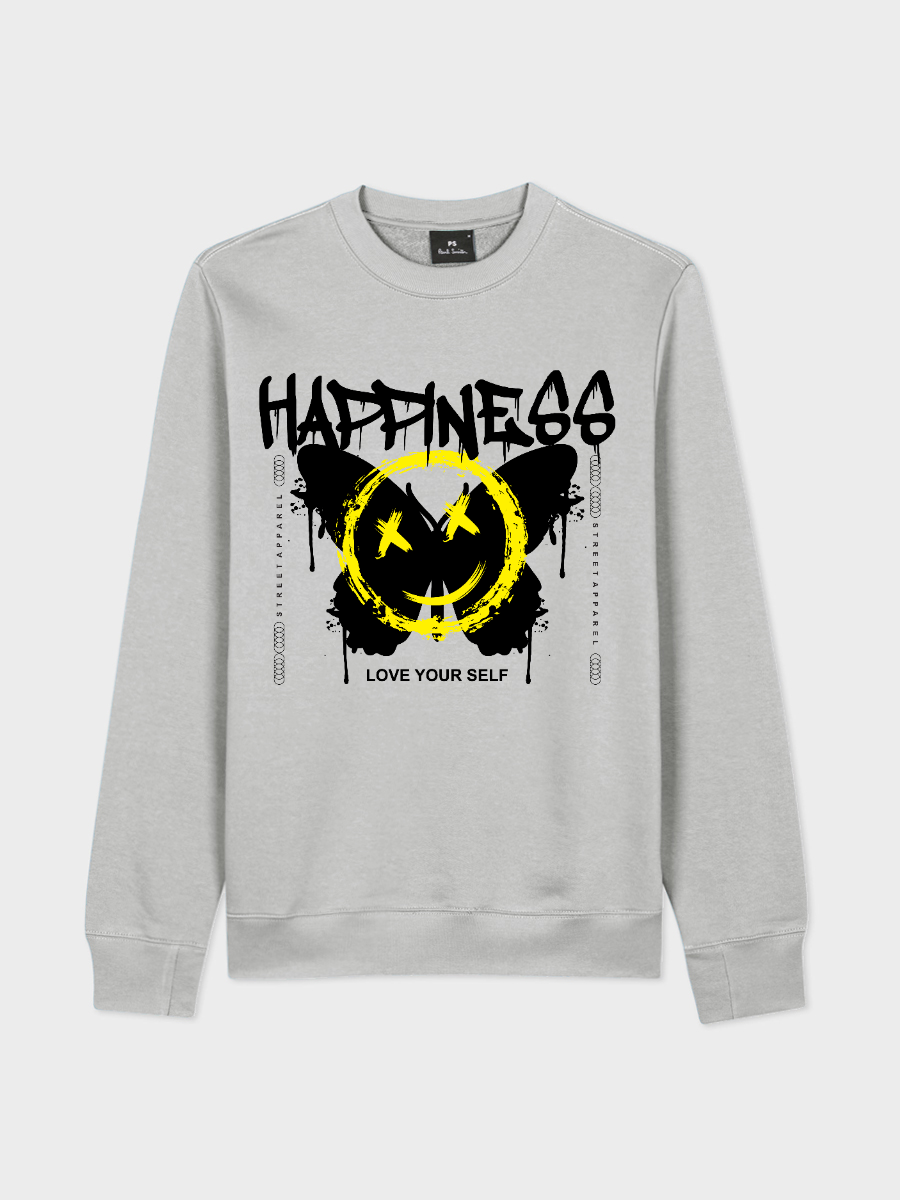 Men's Happiness Round Neck Casual Printed Long Sleeve Sweatshirt