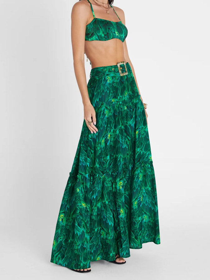 Feather Print One Piece And Cover Up