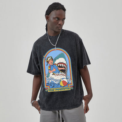 Unisex Vintage Solid Wash Denim T-Shirts 2306101203