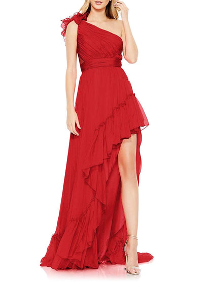Solid Color One-Shoulder Wood Ear Trim One-Piece Swimsuit