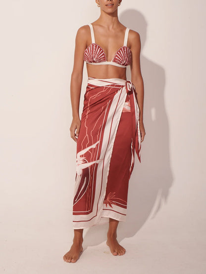Printed One-Piece Swimsuit And Beach Kimono
