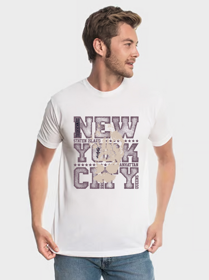 Men's Casual Letter Printed Round Neck Short Sleeve T-Shirt