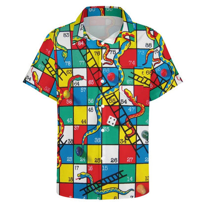 Men's Snakes N Ladders Print Casual Short Sleeve Shirt 2306102513