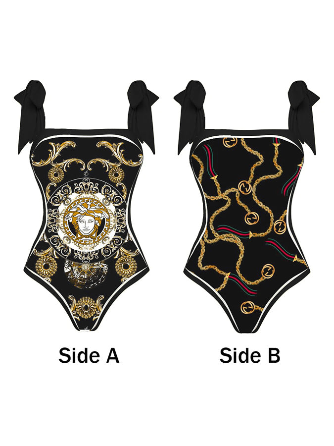 Dark Print Reversible One Piece Swimsuit And Cover up