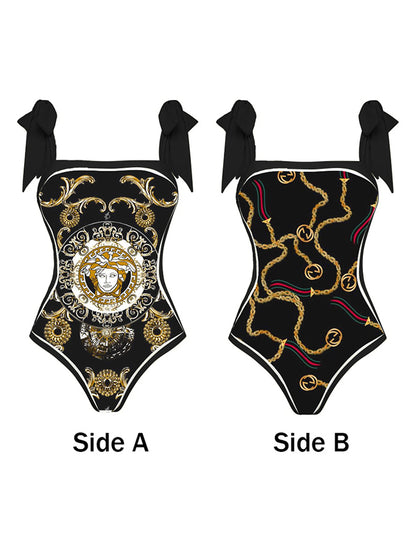 Dark Print Reversible One Piece Swimsuit And Cover up