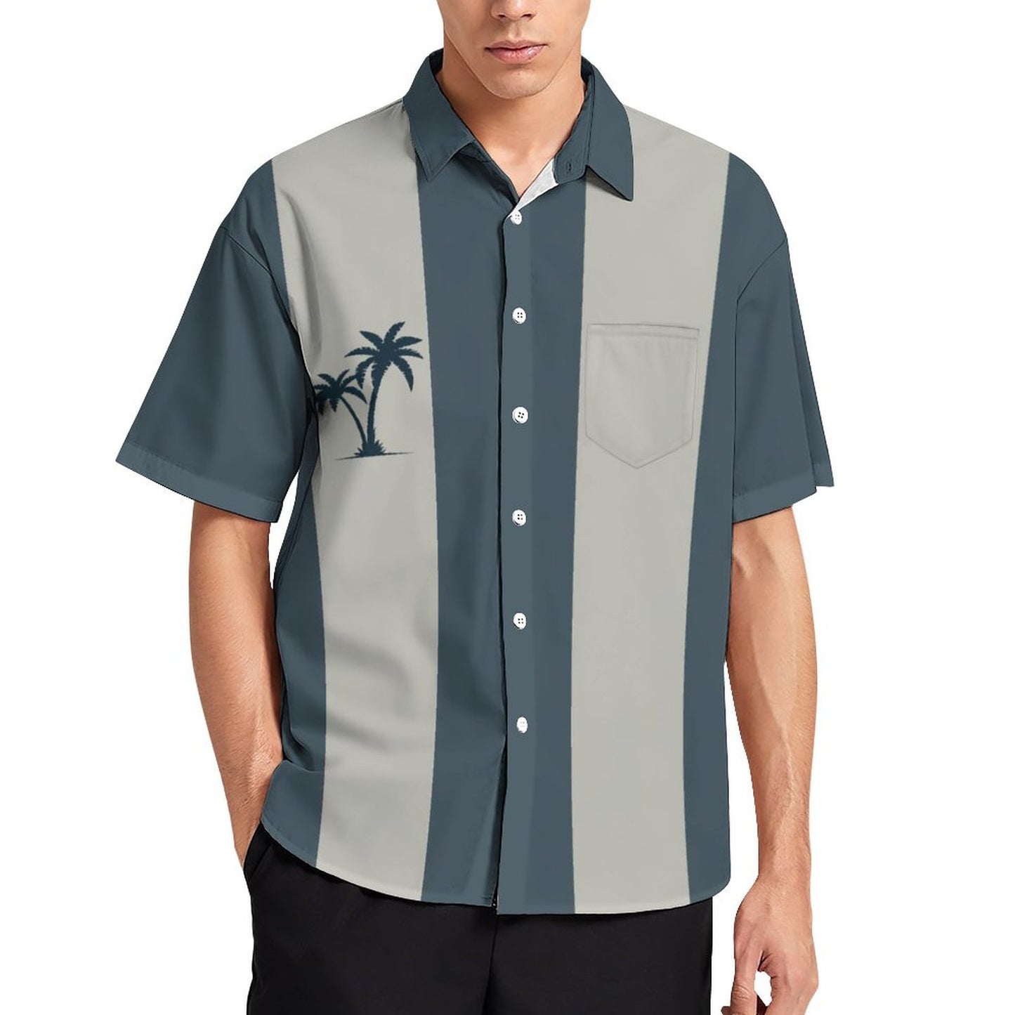 Men's Hawaiian Stripe Coconut Print Resort Shirt