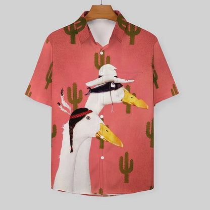 Men's Hawaiian Cactus Duck Print Casual Short Sleeve Shirt 2306102835