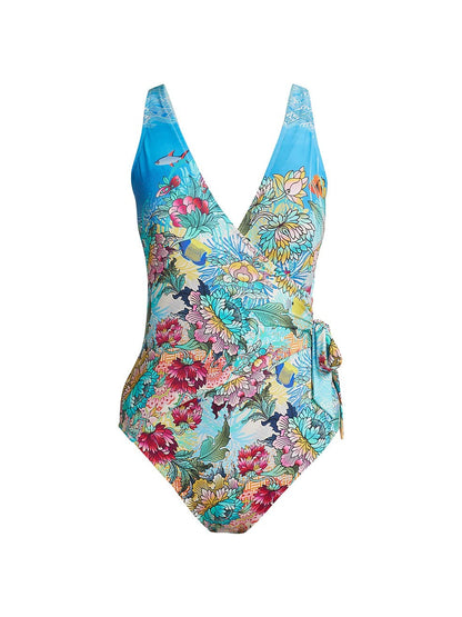 Fashion Print Wrap One-Piece Swimsuit