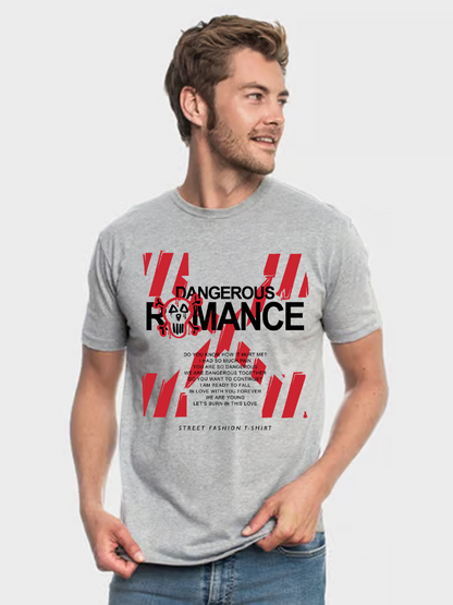 Men's Letter Casual Printed Round Neck Short Sleeve T-Shirt