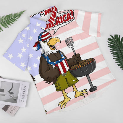 Men's Hawaiian Eagle Grill Print Casual Short Sleeve Shirt 2306102829