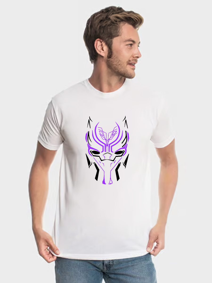 Men's Casual Marvel Black Panther Neon Printed Round Neck Short Sleeve T-Shirt
