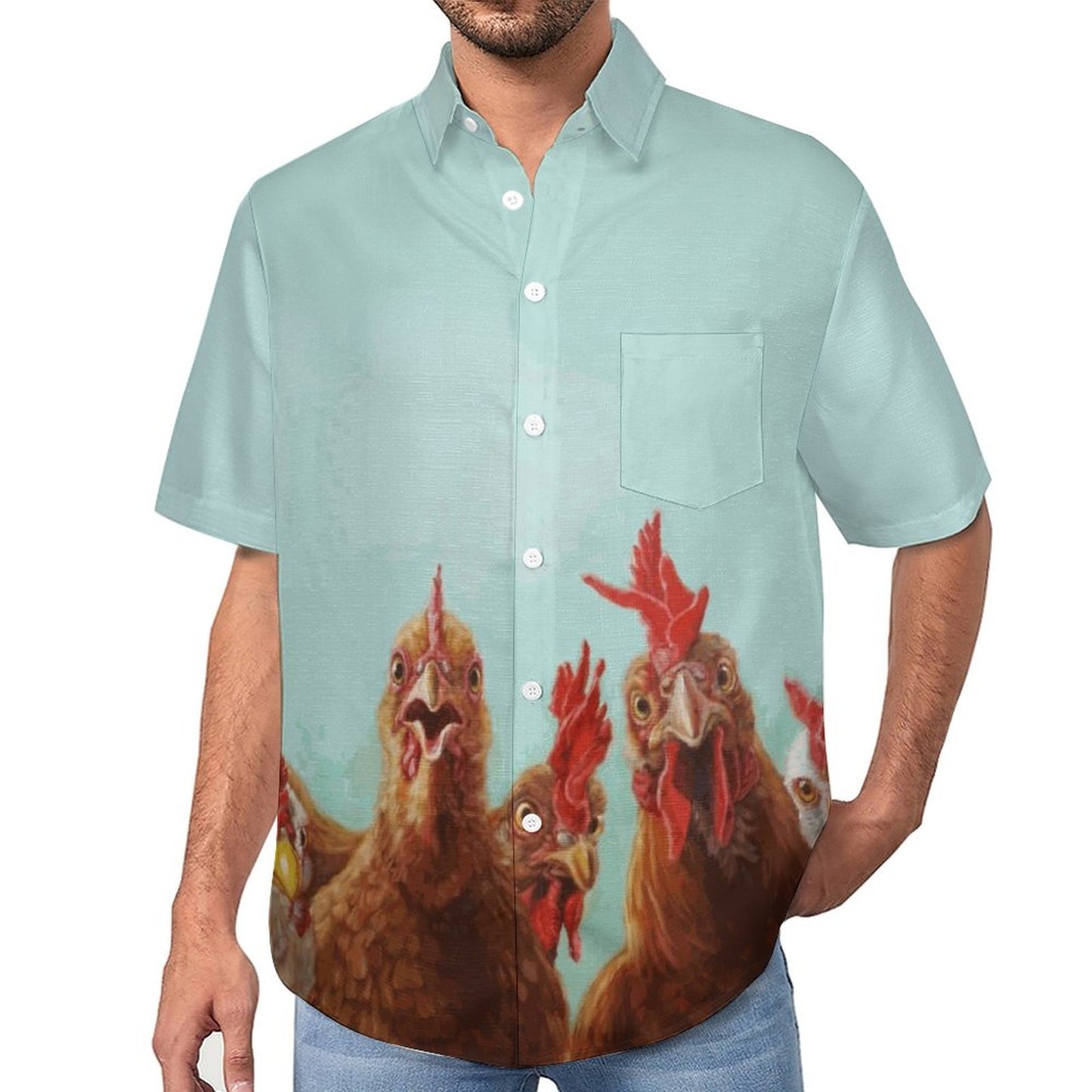 "Chicken's Watch" Casual Men's Print Shirt
