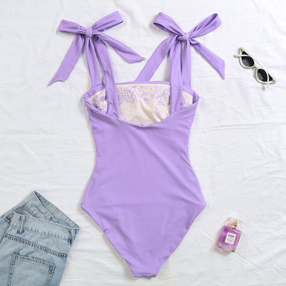 Reversible Bowknot Tie-shoulder One Piece Swimsuit