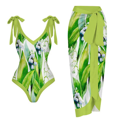Casual Printed One-Piece Swimsuit And Cover Up 2305102884