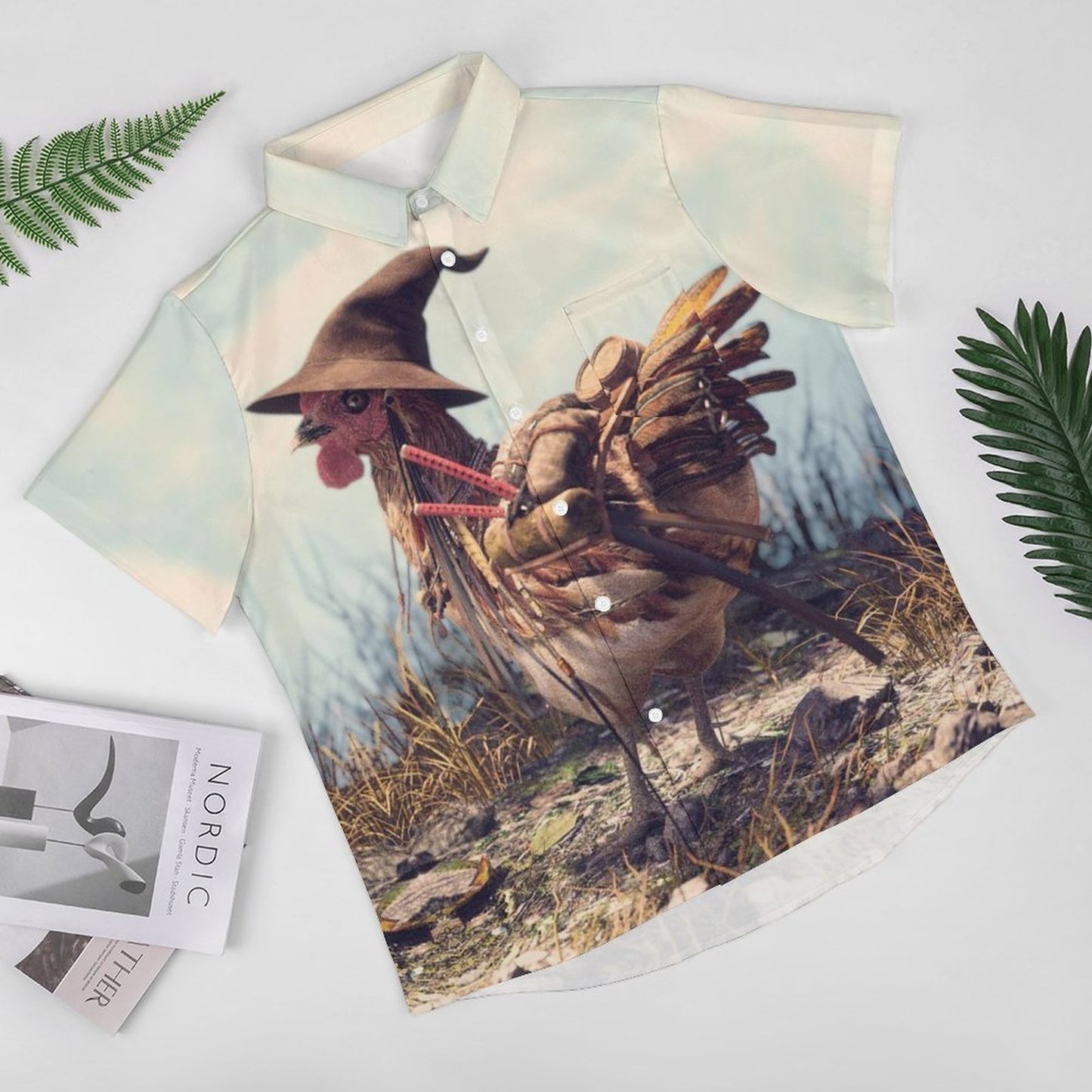 Men's Hawaiian Kung Fu Chicken Print Casual Short Sleeve Shirt 2306102830