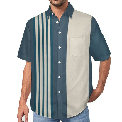 Men's Striped Print Front Button Soft Breathable Chest Pocket Casual Shirt