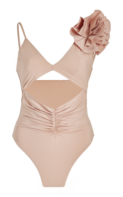 3D Floral Fashion Solid Color One Piece Swimsuit