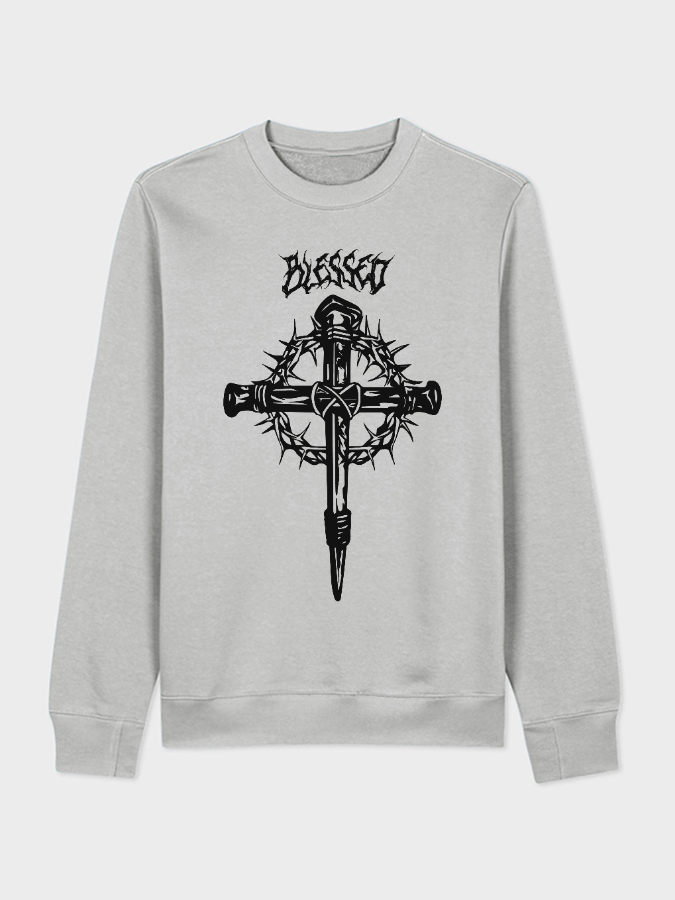 Unisex Round Neck Casual Cross Printed Long Sleeve Sweatshirt