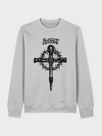 Unisex Round Neck Casual Cross Printed Long Sleeve Sweatshirt