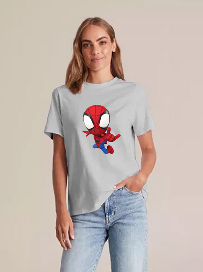 Women's Casual Spider-Man Printed Round Neck Short Sleeve T-Shirt