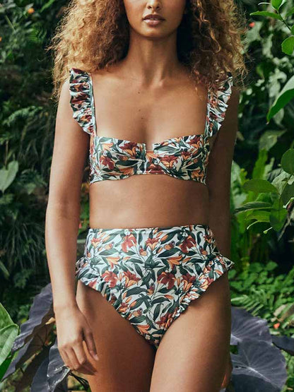 Vintage Floral Print Bikini and Cover Up